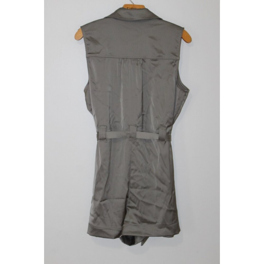 Rachel Zoe Satin Grey Green Sleeveless Button Front Belted Romper 10 NWT - Picture 4 of 5